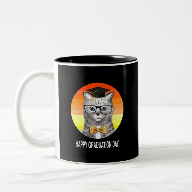 Caneca De Café Em Dois Tons Boné de formatura com gato (Esquerda)