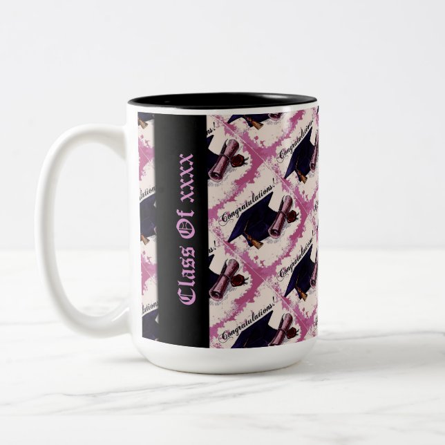 Caneca De Café Em Dois Tons Boné De Graduação E Diploma Pink Mug (Esquerda)