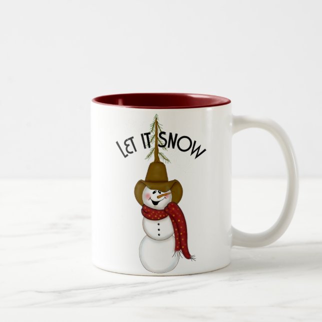 Caneca De Café Em Dois Tons Boneco de neve bonito do vaqueiro da arte popular (Direita)