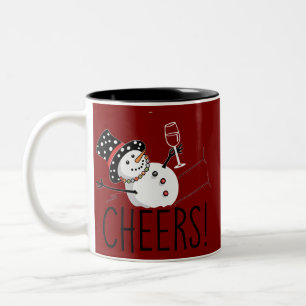Caneca De Café Em Dois Tons Boneco de Neve Brinde Vinho Natal Divertido Xmas I