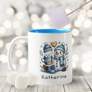 Caneca De Café Em Dois Tons Boneco de Neve de Natal Fofo Personalizado