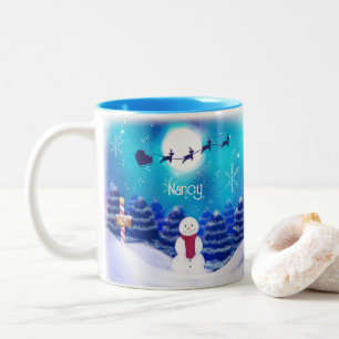 Caneca De Café Em Dois Tons Boneco de Neve de Natal Personalizado Feliz