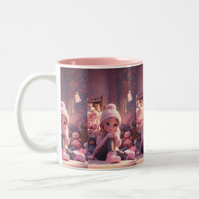 Caneca De Café Em Dois Tons Bonita boneca Barbie rosa Mug (Esquerda)