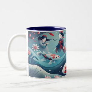 Caneca De Café Em Dois Tons Bonita Cama de Peixes Koi - Presente Elegante E Ún