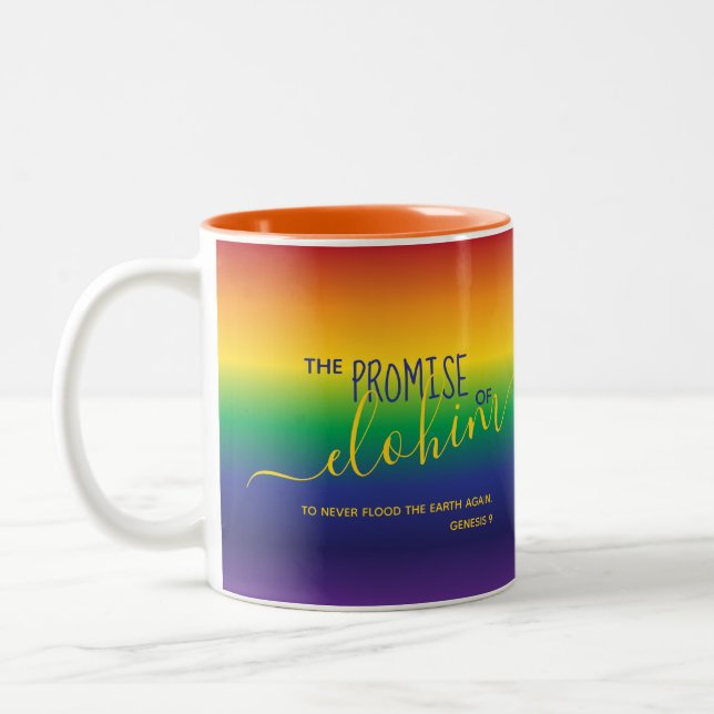 Caneca De Café Em Dois Tons Bonita citação de Bíblia do arco-íris gradiente (Esquerda)