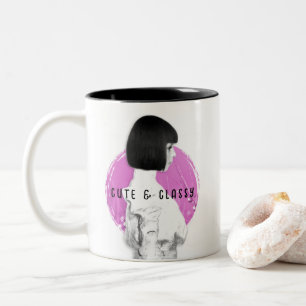 Caneca De Café Em Dois Tons Bonita e Clássica Rosa e Preta