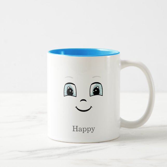 Caneca De Café Em Dois Tons Bonita face feliz em branco (Direita)