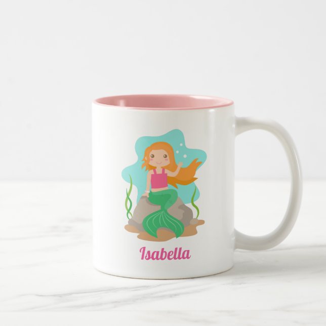 Caneca De Café Em Dois Tons Bonita Sereia Sob O Mar Personalizada (Direita)