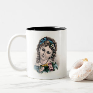 Caneca De Café Em Dois Tons Bonita Vintage Victorian Flower Girl