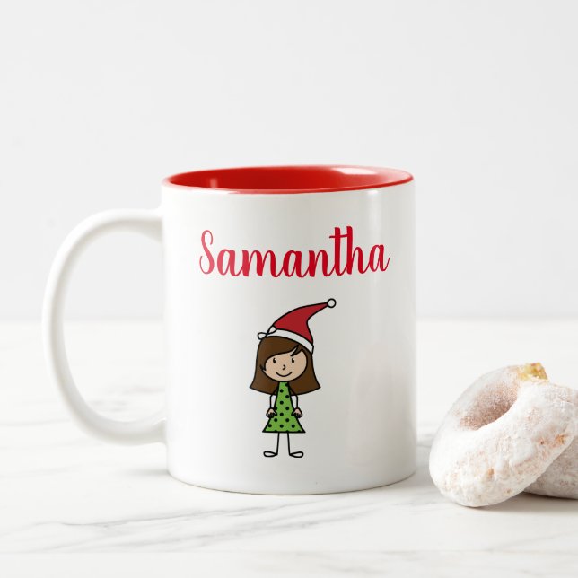 Caneca De Café Em Dois Tons Bonitas Crianças de Natal Personalizadas Chocolate (Com Donut)