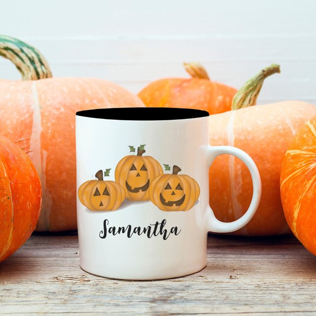 Caneca De Café Em Dois Tons Bonitinhos Laranja Fofos Personalizados Halloween (Criador carregado)