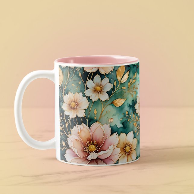 Caneca De Café Em Dois Tons Bonito a rosa (Criador carregado)