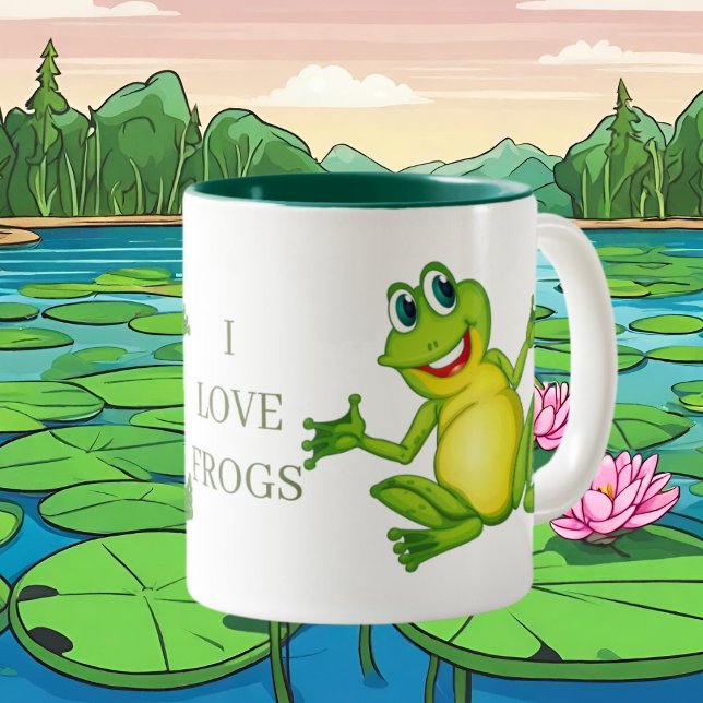 Caneca De Café Em Dois Tons Bonito, adoro animal sapo (Criador carregado)