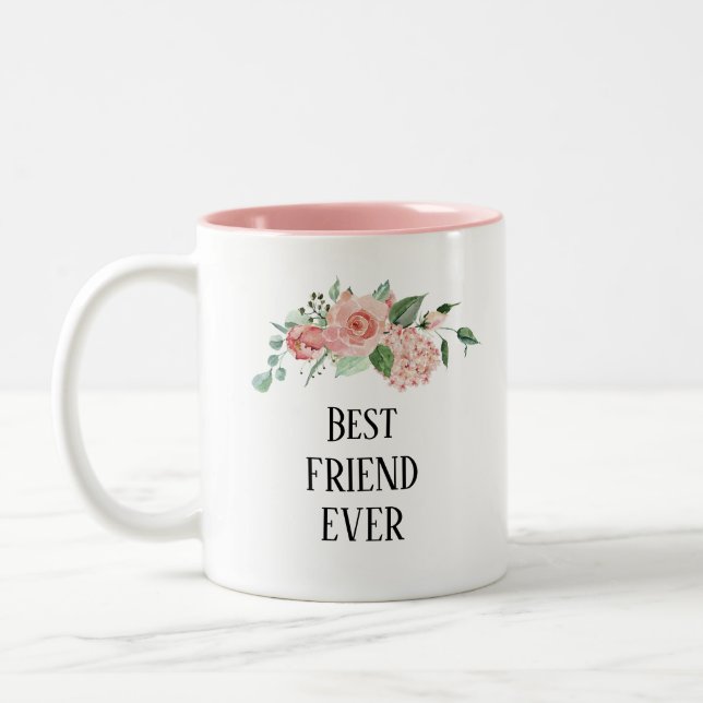 Caneca De Café Em Dois Tons Bonito amigo floral personalizado (Esquerda)