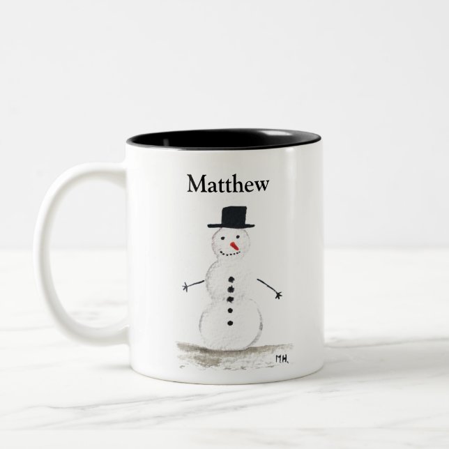 Caneca De Café Em Dois Tons Bonito boneco de neve Crianças Inverno Neve (Esquerda)