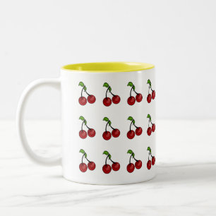 Caneca De Café Em Dois Tons Bonito Cherry Breakfast Feliz Manhã