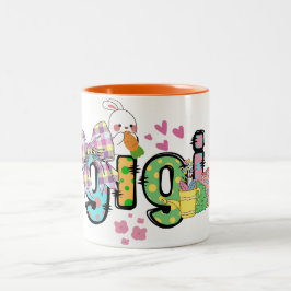 Caneca De Café Em Dois Tons Bonito coelho felz pascoa gigi vovó e vovô