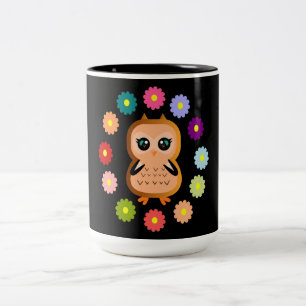 Caneca De Café Em Dois Tons Bonito Coruja Cute Kawaii Girly Cartoon Illustraçã