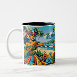 Caneca De Café Em Dois Tons Bonito Dançarino Hula nas Ilhas Havaianas