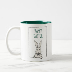 Caneca De Café Em Dois Tons Bonito Engraçado Felz pascoa de Vintage Bunny Pers