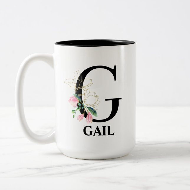 Caneca De Café Em Dois Tons Bonito G Monograma Inicial (Esquerda)