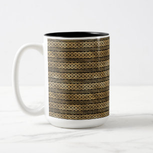 CANECA DE CAFÉ EM DOIS TONS BONITO LINHAS PRETAS E DOURADAS DE NÓS CELTICOS