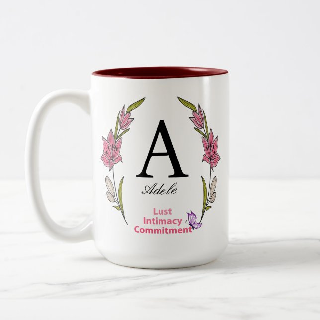 Caneca De Café Em Dois Tons Bonito Monograma Personalizado Nome Inicial (Esquerda)