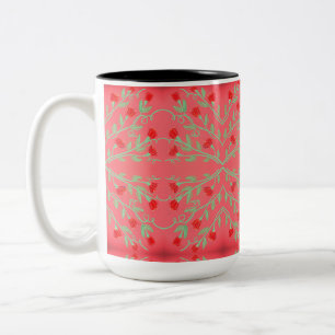 Caneca De Café Em Dois Tons Bonito Mug Floral Em Vermelho E Rosa