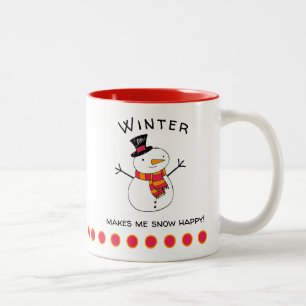 Caneca De Café Em Dois Tons Bonito Neve Winter Me Faz Neve Feliz! Dois Tons