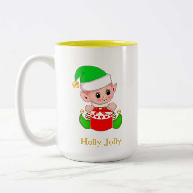 Caneca De Café Em Dois Tons Bonito presente de Natal do Elf Verde (Esquerda)