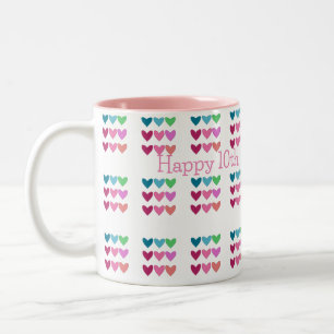 Caneca De Café Em Dois Tons Bonito Rosa Com Corações Coloridas Garotas de Aniv