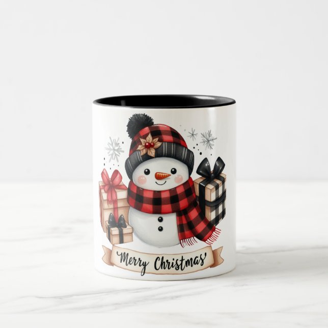 Caneca De Café Em Dois Tons Bonito Snowman/Feliz Natal (Centro)