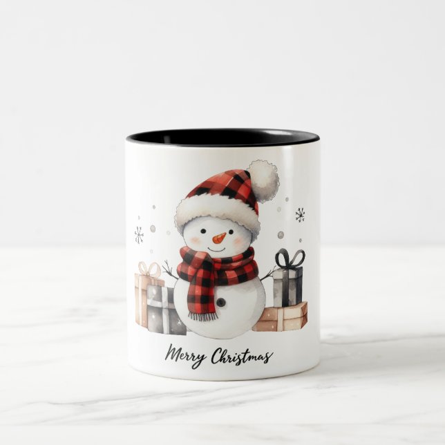 Caneca De Café Em Dois Tons Bonito Snowman/Feliz Natal (Centro)