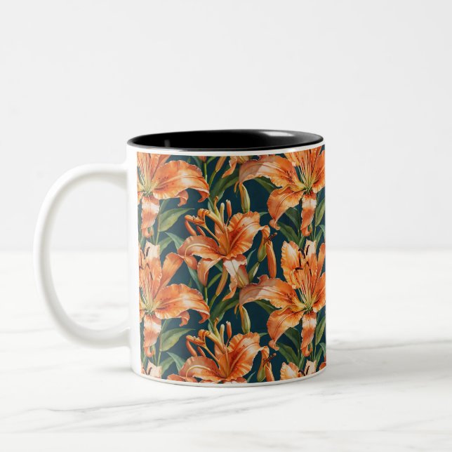 Caneca De Café Em Dois Tons Bonito Tiger Lily Floral (Esquerda)
