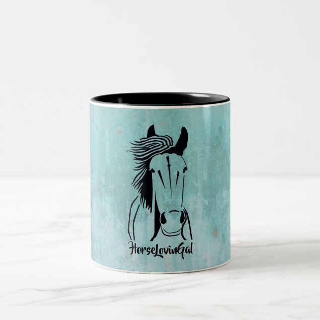 Caneca De Café Em Dois Tons Bonito Turquesa Horse Lovin' Gal Mug (Centro)
