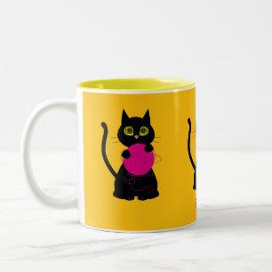 Caneca De Café Em Dois Tons Bonkers! Mug - tricô + Gatinho 🧶 🐈 ‍ ⬛