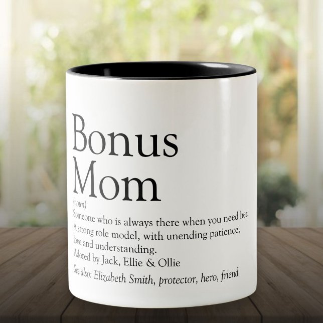Caneca De Café Em Dois Tons Bonus Mãe Definição Dividindo Cota Moderna (Bonus Mom Definition Quote Fun Modern Two-Tone Coffee Mug)