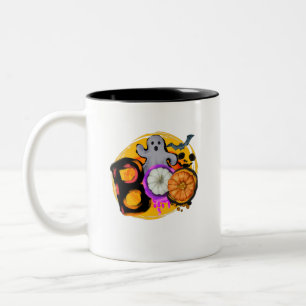 Caneca De Café Em Dois Tons Boo com fantasma e abóbora
