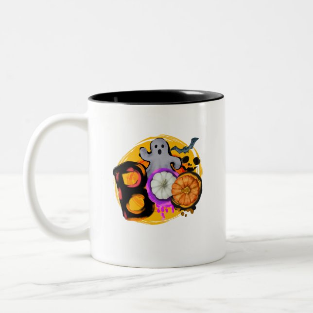 Caneca De Café Em Dois Tons Boo com fantasma e abóbora (Esquerda)