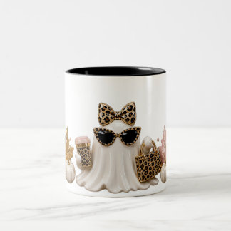 Caneca De Café Em Dois Tons Boo-Jee Ghost Mug, Leopard Print Halloween Coffee