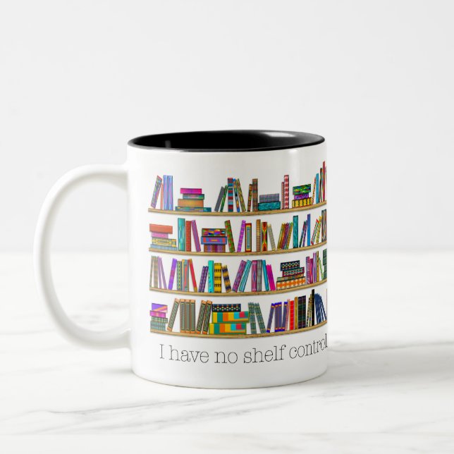 Caneca De Café Em Dois Tons Book Lover "Eu não tenho controle de prateleira" (Esquerda)