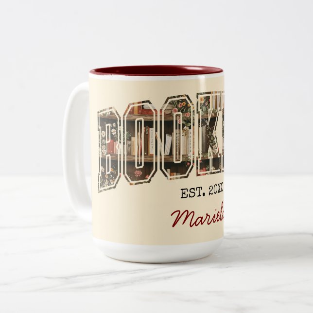 Caneca De Café Em Dois Tons Bookish Bookshelf Est. 20XX (Frente Esquerda)