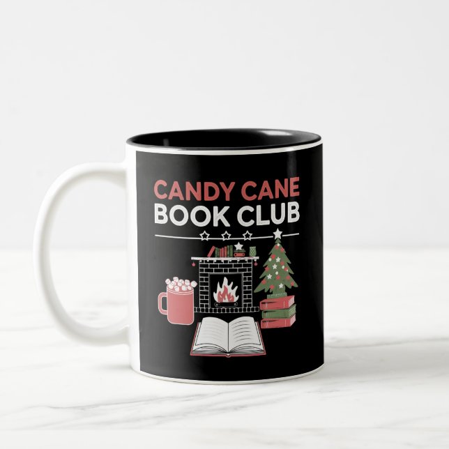 Caneca De Café Em Dois Tons Bookish Christmas Candy Cane Book Club Bookish (Esquerda)