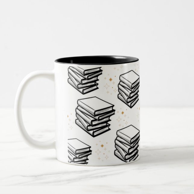 Caneca De Café Em Dois Tons "Books Design" (Esquerda)