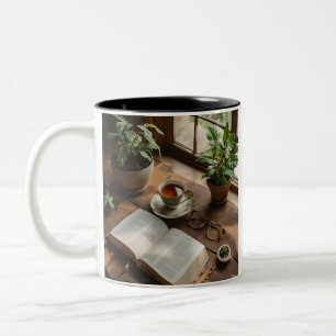 Caneca De Café Em Dois Tons Books & Tea Club Estética Cozy para Livros Amant