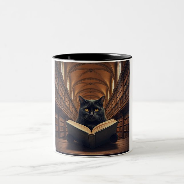 Caneca De Café Em Dois Tons Bookworm Cat Coffee Mug (Centro)
