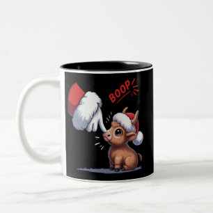 Caneca De Café Em Dois Tons Boop de Mão Natal Vaca das Terras Altas Santa Faze