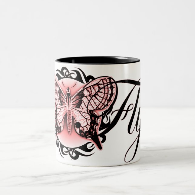 Caneca De Café Em Dois Tons Borboleta. (Centro)