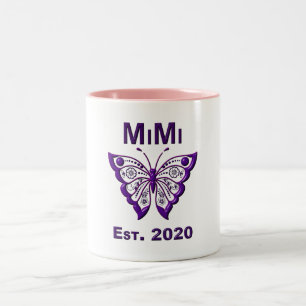Caneca De Café Em Dois Tons Borboleta Adorável Mimi "Est 2020"