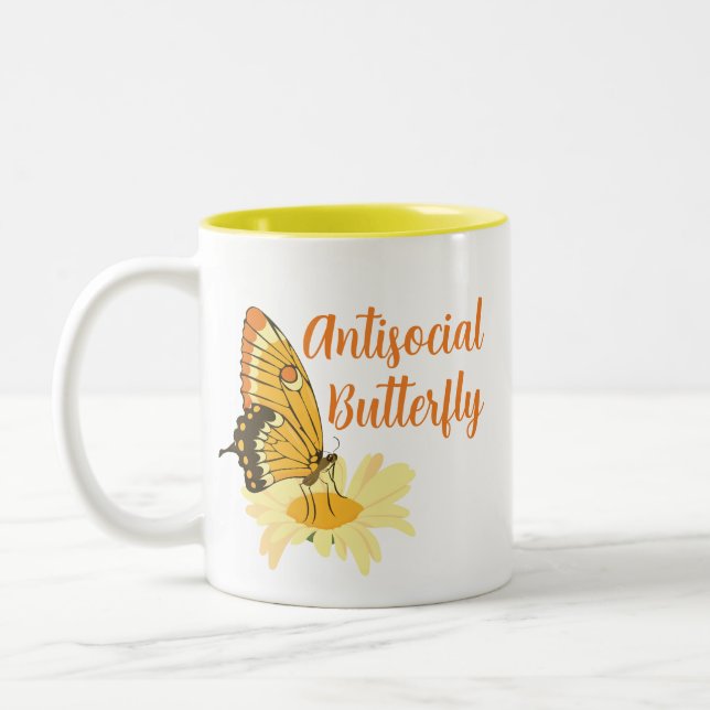Caneca De Café Em Dois Tons Borboleta antissocial curiosa e curiosa (Esquerda)